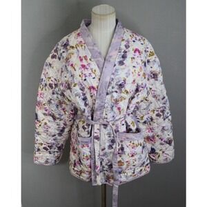 J Crew Obscura Floral Quilted Kimono Jacket Small Floral Print Purple White